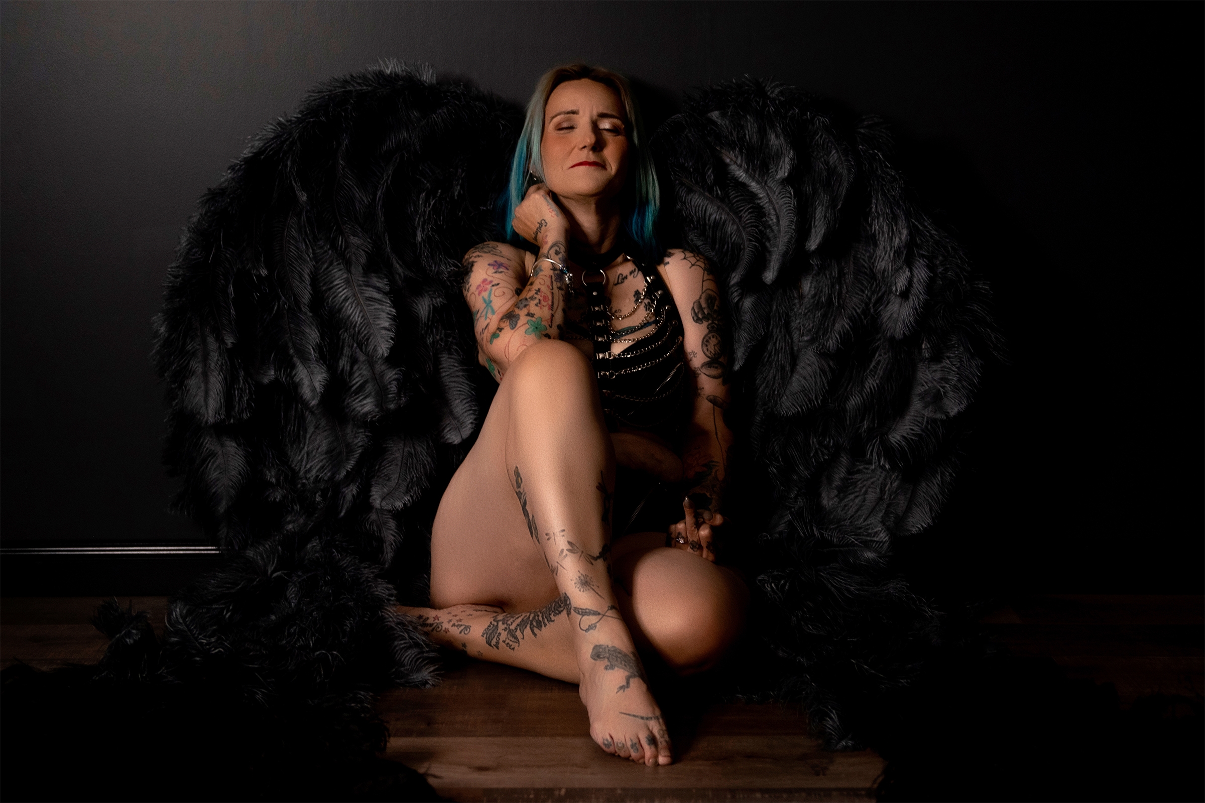 White angel wings boudoir session